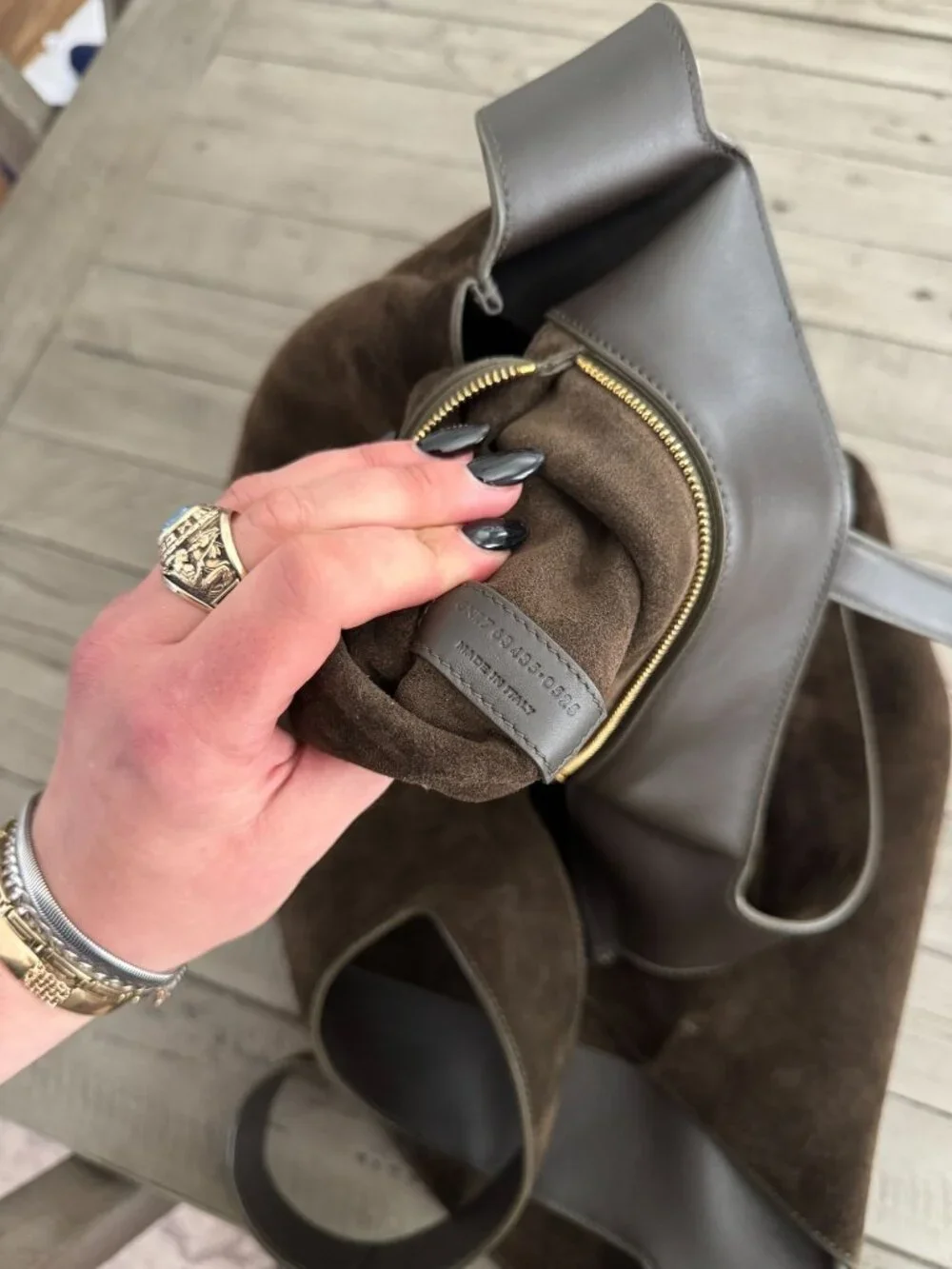 SAINT LAURENT LE 5 À 7 BEA Suede Tote Shoulder Bag Musk Brown Gold - Picture 13 of 14